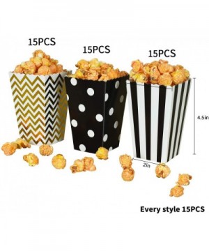 45 Pcs Black Gold Popcorn Boxes Cardboard Candy Container Classic Include 3 Patterns Stripe- Ripple- Polka Dot for Movie Nigh...