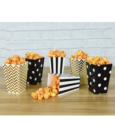 45 Pcs Black Gold Popcorn Boxes Cardboard Candy Container Classic Include 3 Patterns Stripe- Ripple- Polka Dot for Movie Nigh...