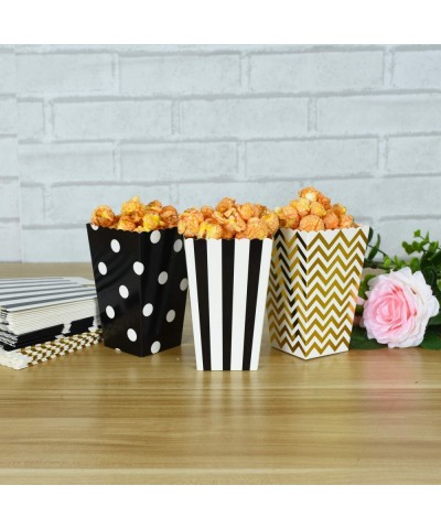 45 Pcs Black Gold Popcorn Boxes Cardboard Candy Container Classic Include 3 Patterns Stripe- Ripple- Polka Dot for Movie Nigh...