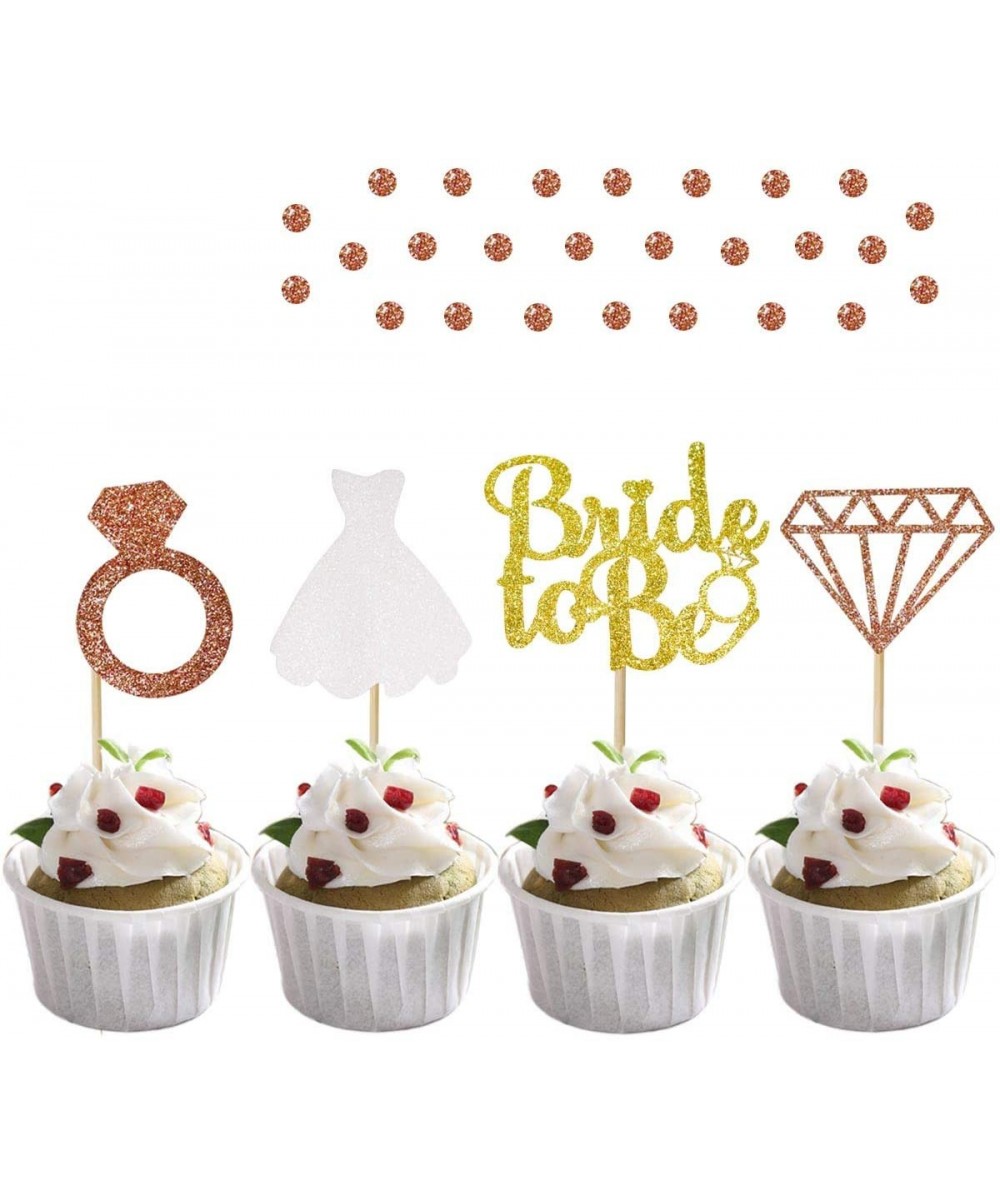 Set of 36 Glitter Cupcake Toppers Gold Bride to be Cupcake Topper Rose Gold Diamond Ring White Wedding Dress Cupcake Topper f...