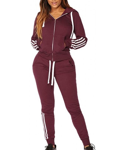 Women Sweatsuit Stripe Tracksuit Sport Suit Set Sports Hooides Soft Elastic Tops+Long Pants Set - Red - CG18LXE6G8X $21.67 Pa...