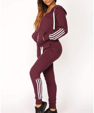 Women Sweatsuit Stripe Tracksuit Sport Suit Set Sports Hooides Soft Elastic Tops+Long Pants Set - Red - CG18LXE6G8X $21.67 Pa...