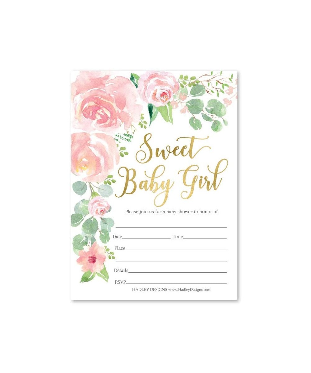 25 Floral Sweet Baby Shower Invitations- Sprinkle Invite for Girl- Coed Garden Gender Reveal Theme- Cute Watercolor Flowers D...