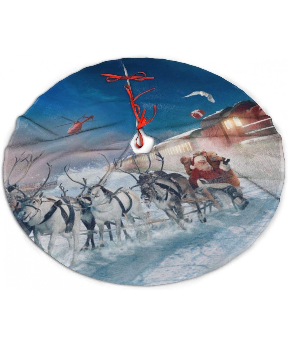 Polar Express Reindeer Chariot Santa Gifts Christmas Tree Skirt Gorgeous for Xmas Party Ornaments Decoration Accessory Gift -...