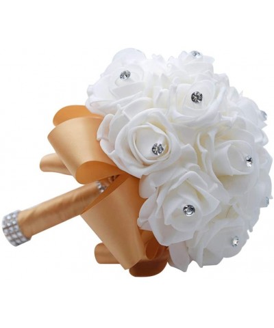 Wedding Bouquets Crystal PE Roses Bridal Bridesmaid Wedding Hand Holding Bouquet Artificial Fake Flowers Toss Bouquet- Khaki ...