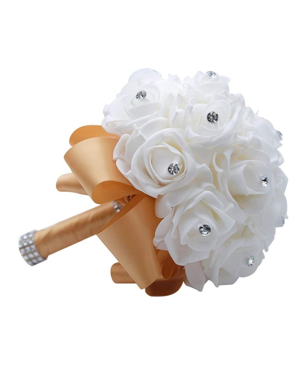 Wedding Bouquets Crystal PE Roses Bridal Bridesmaid Wedding Hand Holding Bouquet Artificial Fake Flowers Toss Bouquet- Khaki ...