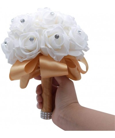 Wedding Bouquets Crystal PE Roses Bridal Bridesmaid Wedding Hand Holding Bouquet Artificial Fake Flowers Toss Bouquet- Khaki ...