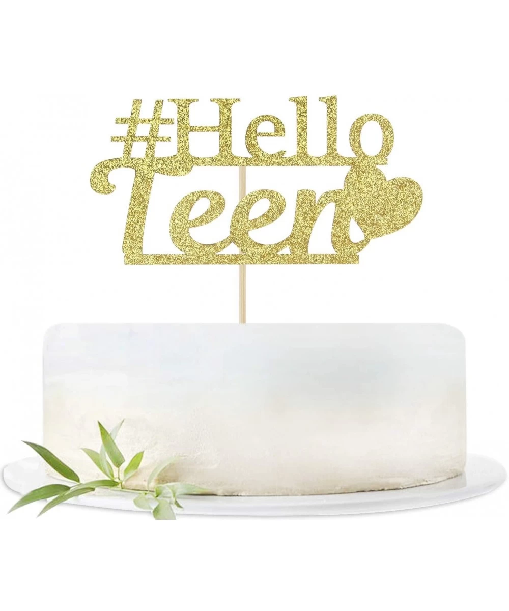 Glitter Gold Hello Teen Cake Topper-13th Birthday Wedding Party Decorations Supplies-Numeber 13 Birthday or Wedding Party Sig...