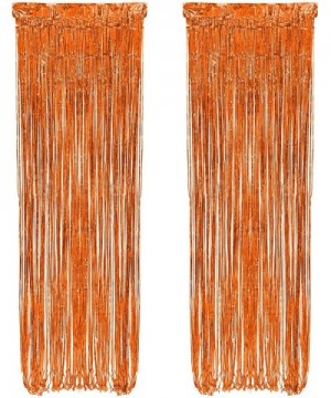 Decorative Tinsel Foil Metallic Fringe Party Door Window Curtains - 3 Feet Wide X 10 Feet Long (2- Orange) - Orange - CD18YHO...
