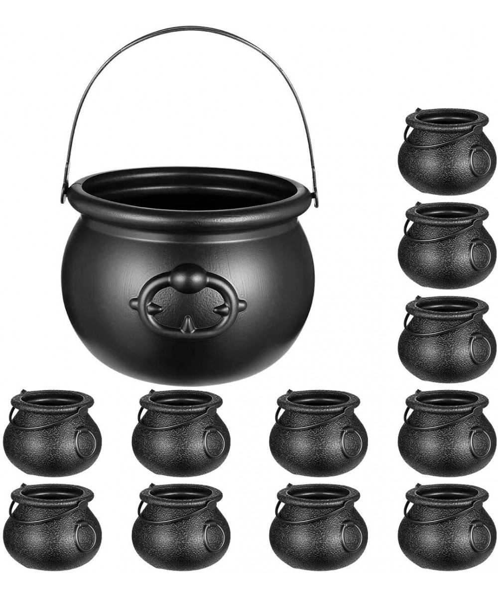 12pcs Halloween Black Cauldrons-11 Mini Cauldrons & 1 Large 8 oz-Candy Bucket Kettle Multi-purposed Novelty Candy Holder Pot ...