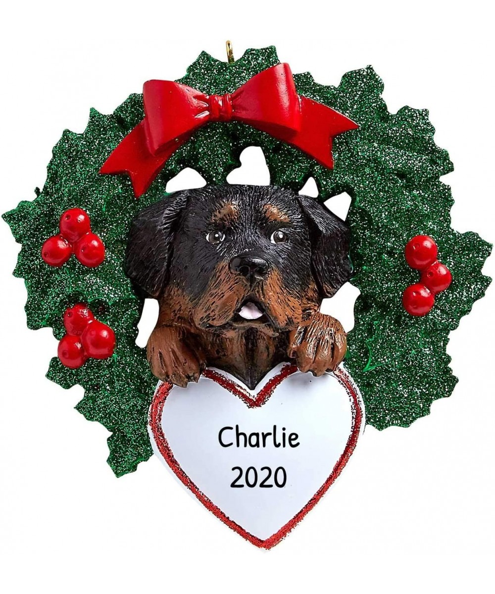Personalized Rottweiler with Wreath Christmas Tree Ornament 2020 - Fluffy Dog Heart Paw Pure Love Play Intelligent Large Calm...