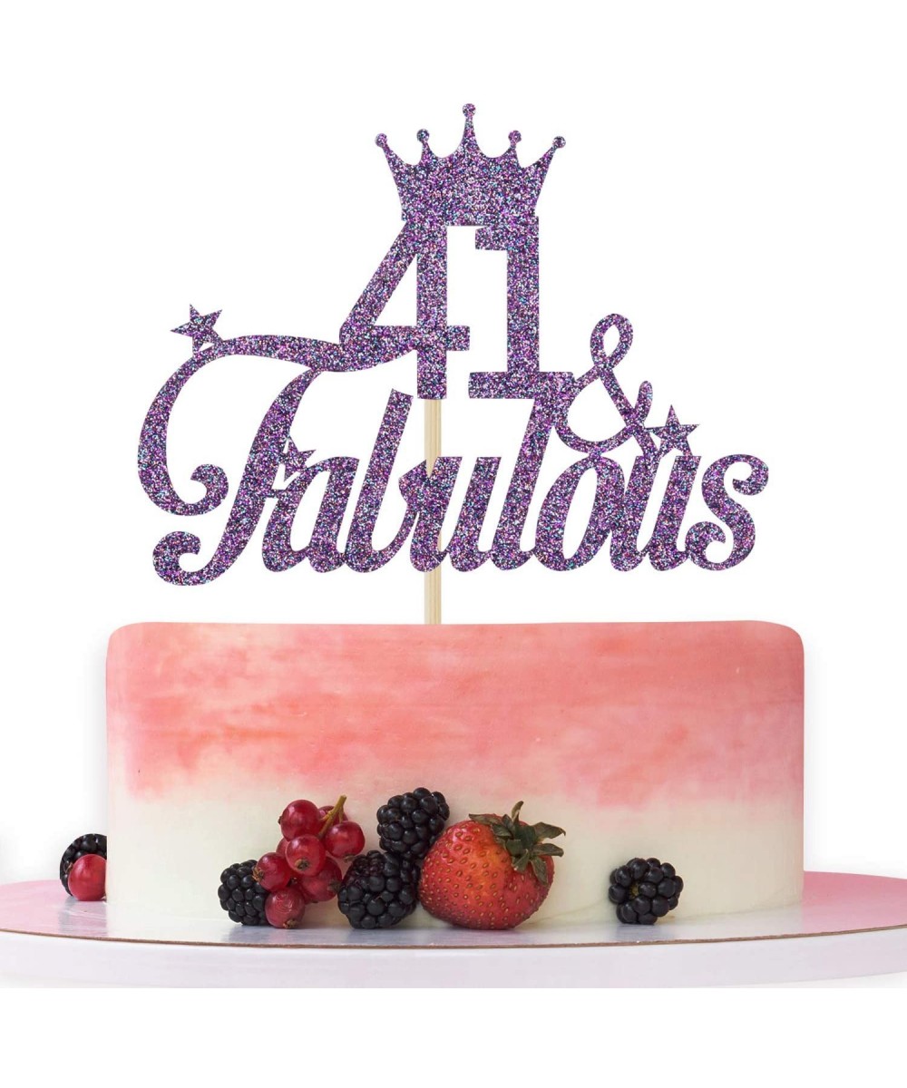 Purple Glitter 41 & Fabulous Cake Topper - 41st Birthday Cake Decorating - Happy 41st Anniversary/Birthday Party Decoration S...
