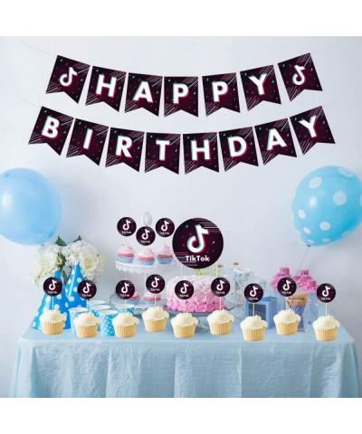 Tik Tok Happy Birthday Banner- Cake Topper- Music Party Decor Themed Party Decoration Shot Video Fans for Musical Party Shari...