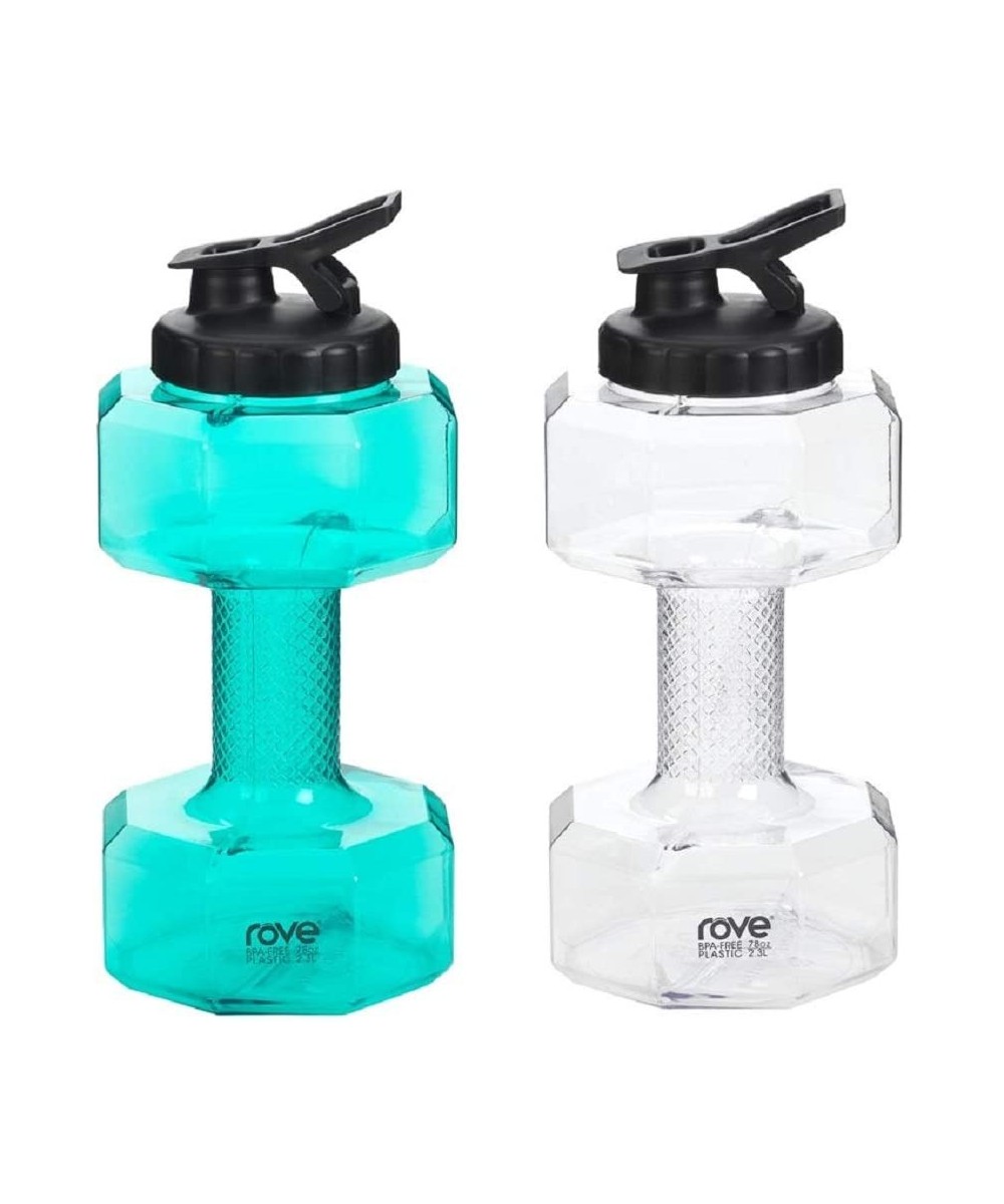 Fitness Bottle Collection- BPA Free High Capacity- 2.3 Liter (78 ounce) Set of Two Water Dumbell Bottles (Teal and Clear) - T...