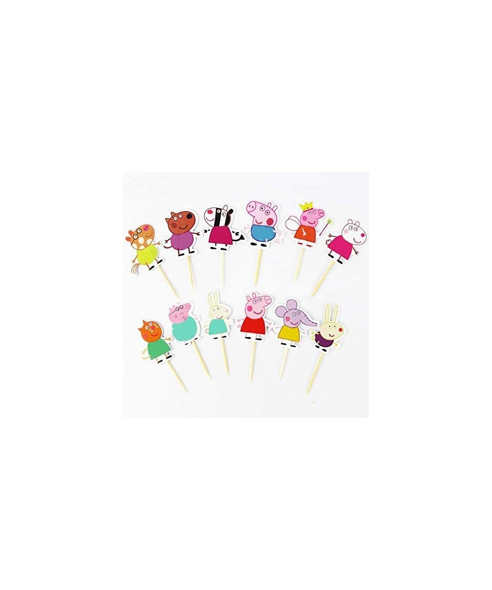 48PCS Peppa Cute Pig Cupcake Toppers Party Cake Toppers- The Peppa Cute Pig Theme Happy Birthday Party Supplies Cake Decorati...