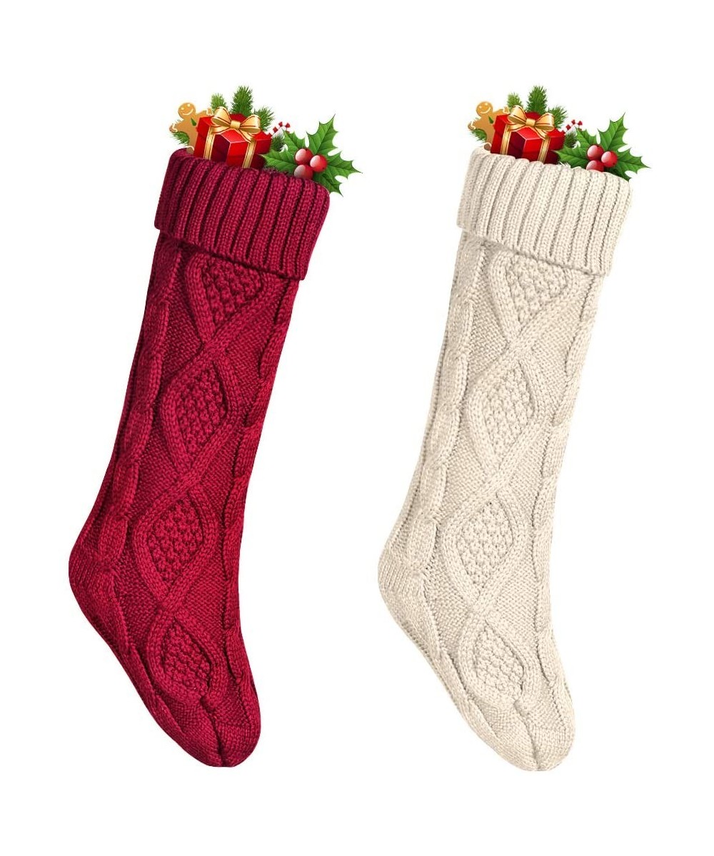 Funny Party 2 Pack 18" Large Knitted Christmas Stockings- Classic Reindeer Fireplace Decor Red/wihte - Solid color - C218HW7U...