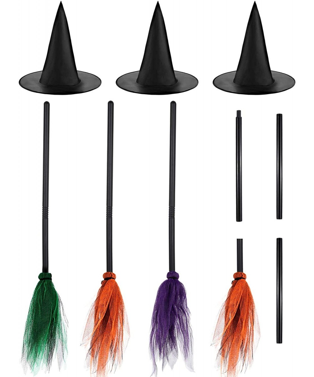 3 Pieces Halloween Witch Broom Plastic Witch Broomstick Broom Props Witch Broom Party Decoration with 3 Pieces Witch Hat for ...