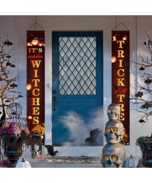 2Pcs Halloween Trick or Treat Banner Set Porch Decor Porch Sign Decorative Hanging Sign for Home Office Indoor Outdoor Welcom...