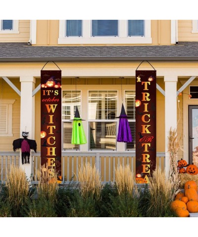 2Pcs Halloween Trick or Treat Banner Set Porch Decor Porch Sign Decorative Hanging Sign for Home Office Indoor Outdoor Welcom...