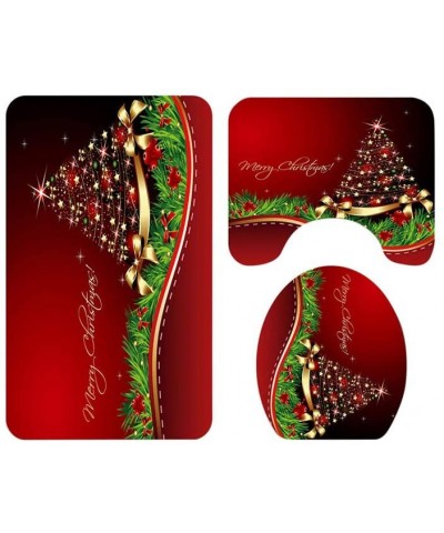 Christmas Santa Christmas Print Toilet Bathroom Mat Three-Piece Set- Christmas Ornaments Advent Calendar Pillow Covers Garlan...