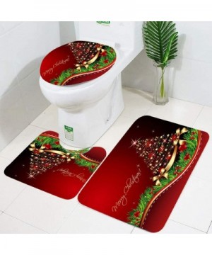 Christmas Santa Christmas Print Toilet Bathroom Mat Three-Piece Set- Christmas Ornaments Advent Calendar Pillow Covers Garlan...