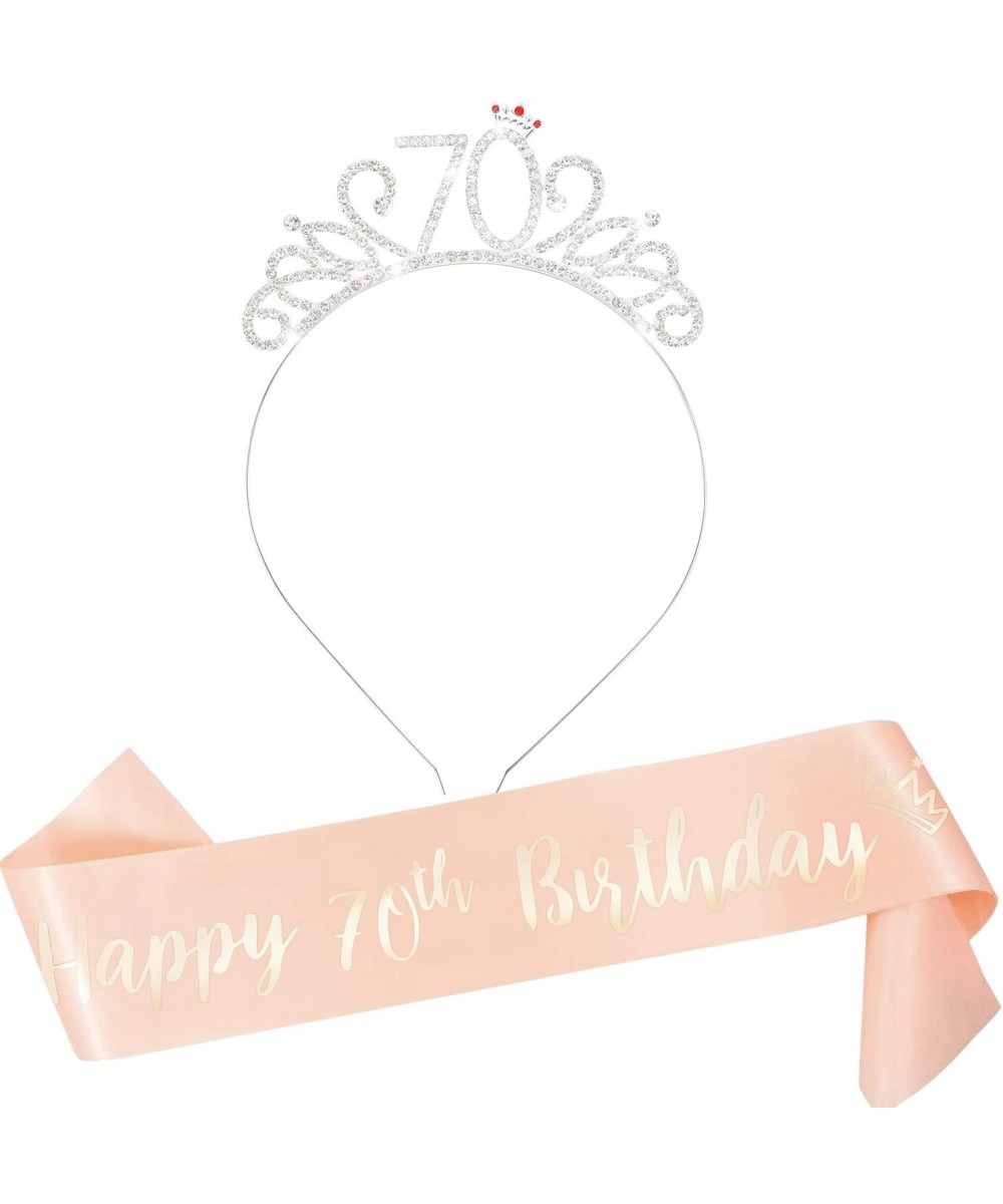 70th Happy Birthday Sash and Tiara for Women- 70 Bday Rose Gold Double-Layer Birthday Sash Crown Headband for Women Girls Che...