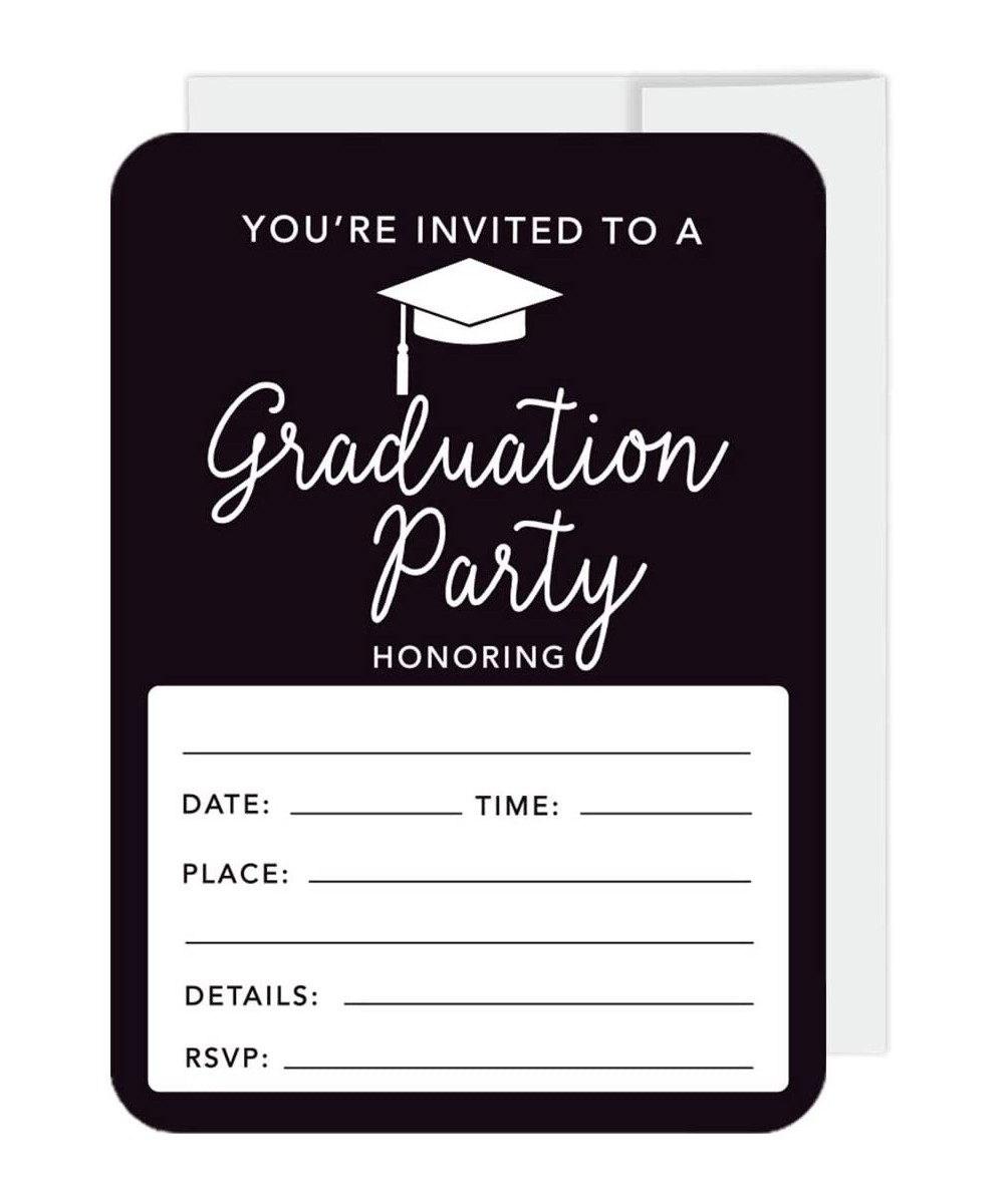 Graduation Invitations with Envelopes- 5x7-inch- Black- 24-Pack- Junior High School College University Masters PhD Grad Party...