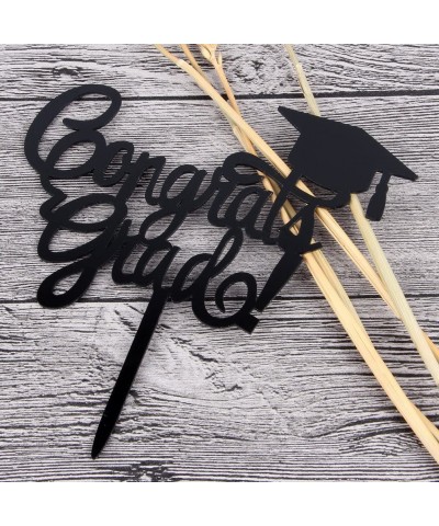 Congrats Grad Cake Topper - Black Acrylic Class of 2019 2020 Graduate Party Decorations Supplies - High School Graduation- Co...