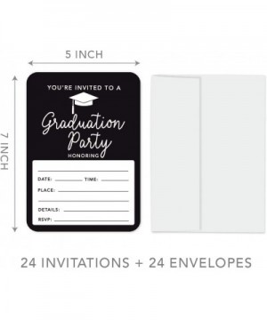 Graduation Invitations with Envelopes- 5x7-inch- Black- 24-Pack- Junior High School College University Masters PhD Grad Party...