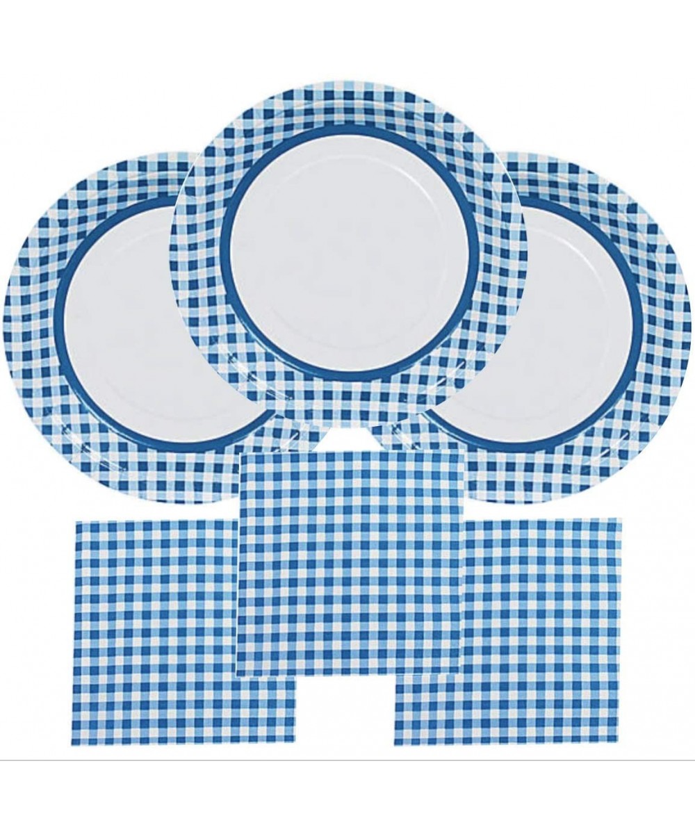 Gingham Party Supplies Checked Paper Plates And Napkins Blue Serves 48 Guests For Picnics Barbecues - CD196SIQ2H6 $28.49 Tabl...