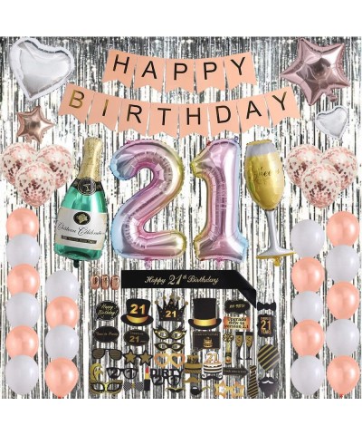 21st Birthday Decorations Party Supplies Kit - 21st Birthday Gifts For Her- Includes Perfect For Silver Fringe Foil Curtain- ...