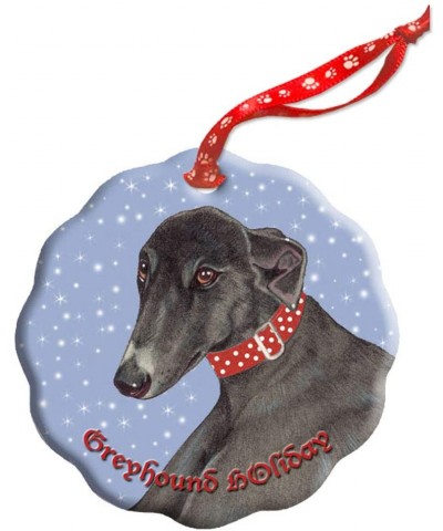 Greyhound Black Greyhound Holiday Porcelain Christmas Tree Ornament - CP192AWTU45 $16.56 Ornaments
