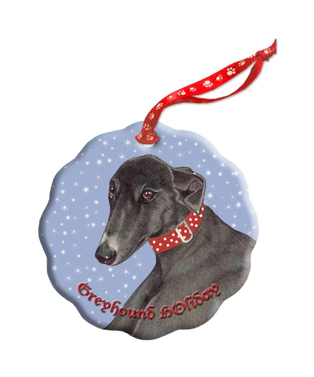 Greyhound Black Greyhound Holiday Porcelain Christmas Tree Ornament - CP192AWTU45 $16.56 Ornaments