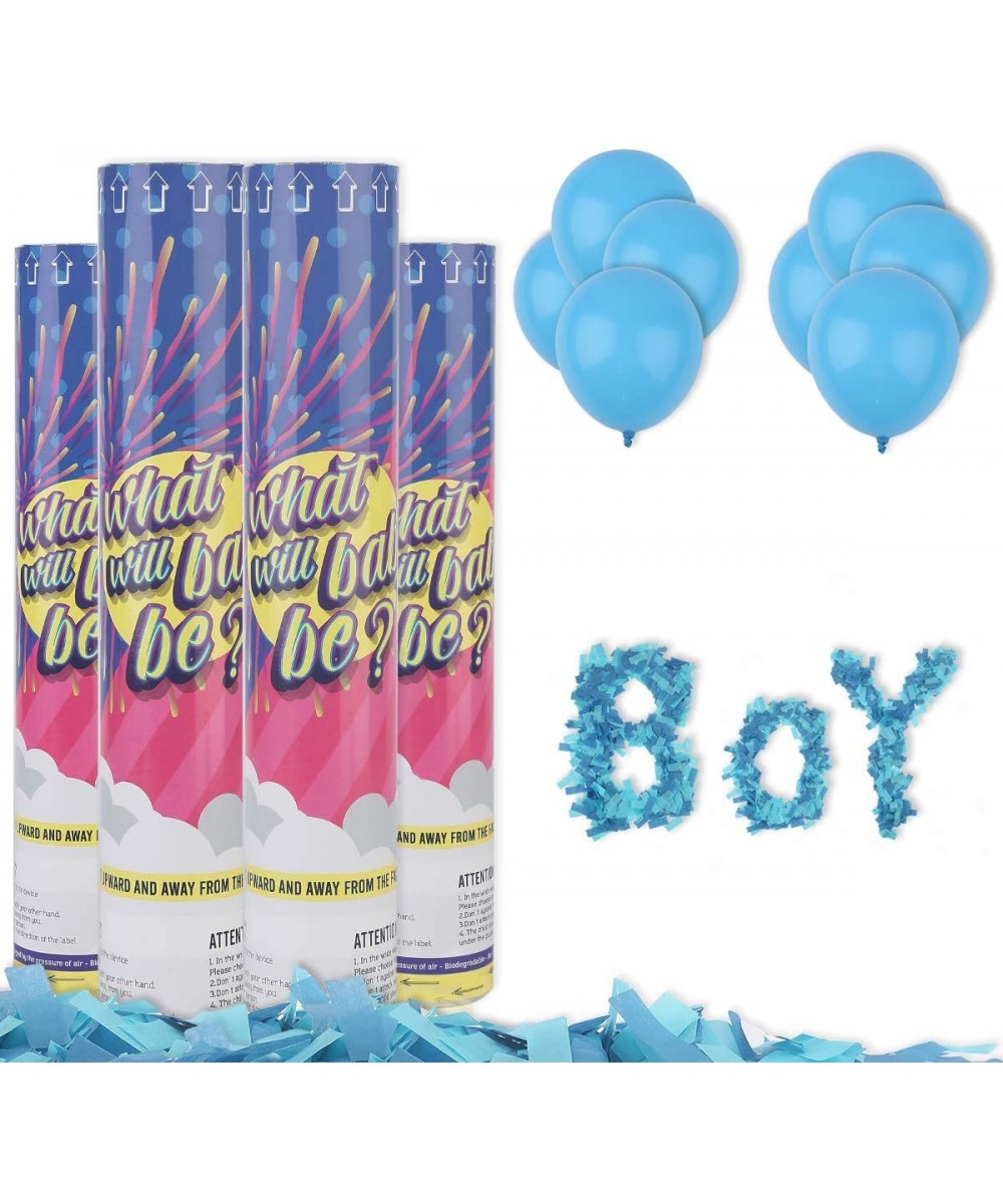 Gender Reveal Confetti Cannons -Baby Reveal Party Supplies 12 Inch Biodegradable Confetti (4 Blue) for Boy or Girl Baby Showe...