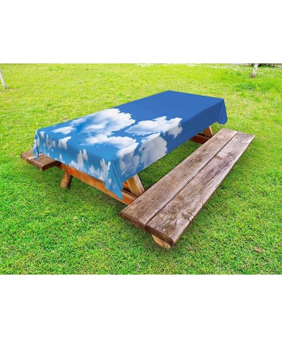 Landscape Outdoor Tablecloth- Floating Clouds in The Sky on a Sunny Day Summertime Natural Scene Picture Print- Decorative Wa...