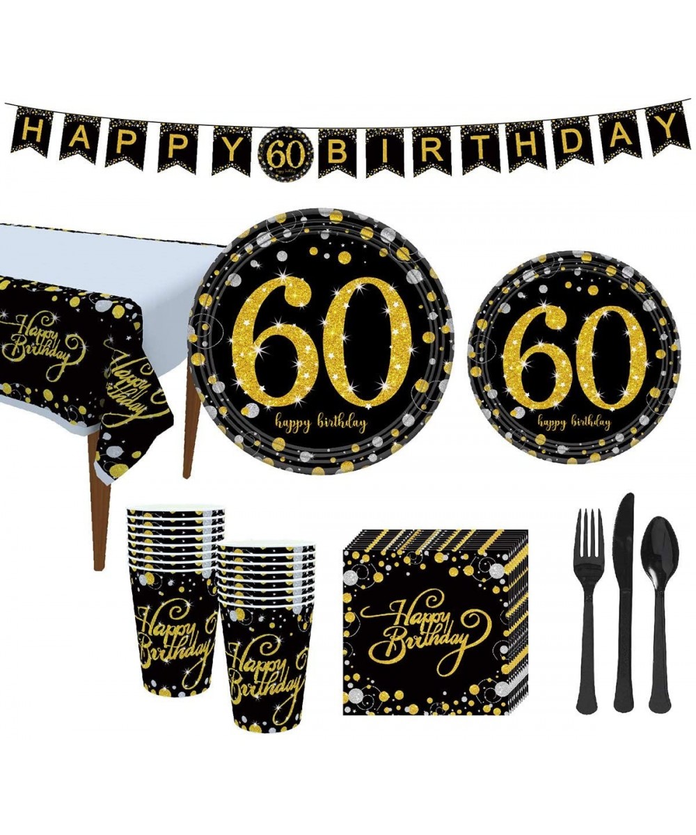60th Birthday Party Decorations Kit- Tableware Set- Happy Birthday Banner- tablecloths- Plates- Cups- fork- Napkins - 114 Pie...
