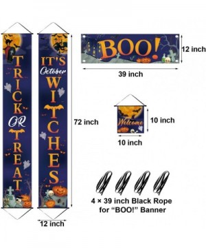 4 Pieces Halloween Porch Sign Banner Outdoor Indoor Welcome Hanging Sign Trick or Treat Banner It's October Witches Banner wi...