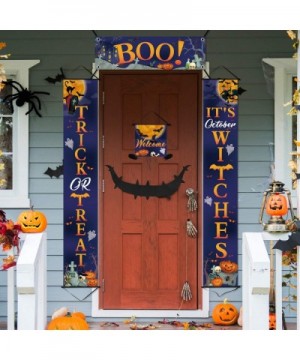 4 Pieces Halloween Porch Sign Banner Outdoor Indoor Welcome Hanging Sign Trick or Treat Banner It's October Witches Banner wi...