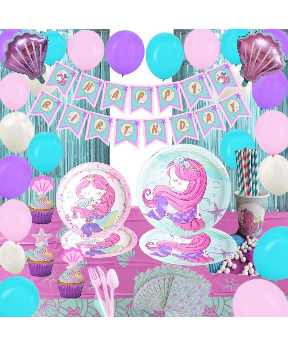 Mermaid Party Supplies Kit for Girls Mermaid Party Birthday Decorations Theme Little Mermaid Set Happy birthday Banner Latex ...