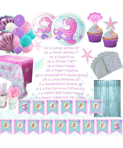 Mermaid Party Supplies Kit for Girls Mermaid Party Birthday Decorations Theme Little Mermaid Set Happy birthday Banner Latex ...