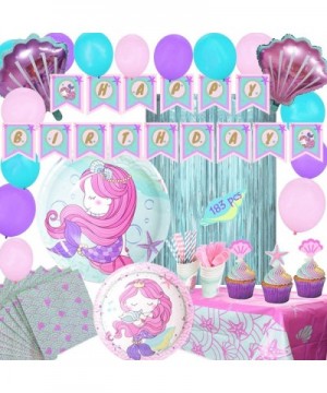 Mermaid Party Supplies Kit for Girls Mermaid Party Birthday Decorations Theme Little Mermaid Set Happy birthday Banner Latex ...