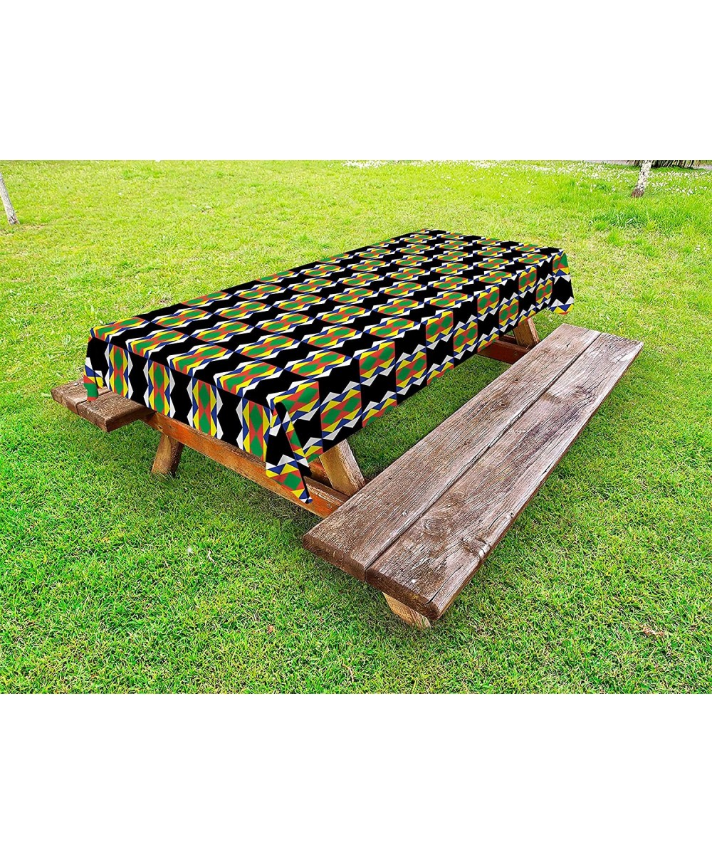 Kente Pattern Outdoor Tablecloth- Traditional Style Design with Triangular Details Funky Pattern Print- Decorative Washable P...