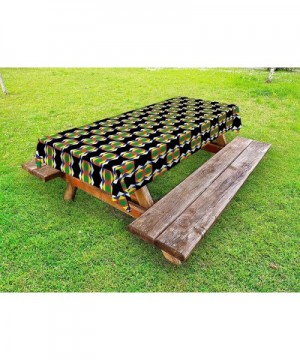 Kente Pattern Outdoor Tablecloth- Traditional Style Design with Triangular Details Funky Pattern Print- Decorative Washable P...