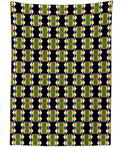 Kente Pattern Outdoor Tablecloth- Traditional Style Design with Triangular Details Funky Pattern Print- Decorative Washable P...