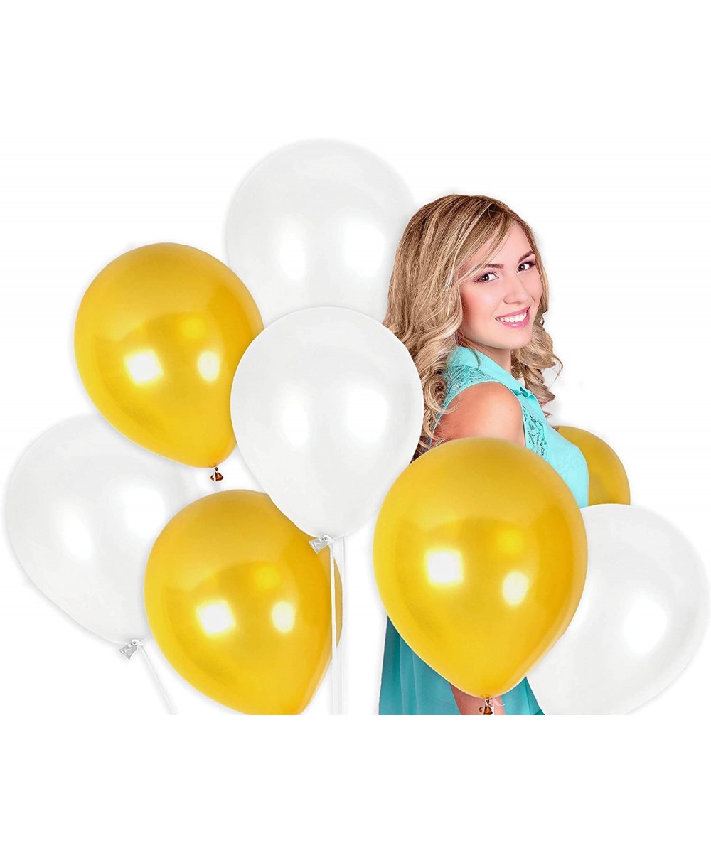 Metallic Gold and Pearl White Balloons Pack of 100 Thick Premium Chrome Latex 12 Inch for Engagement Wedding Bridal Shower Ba...