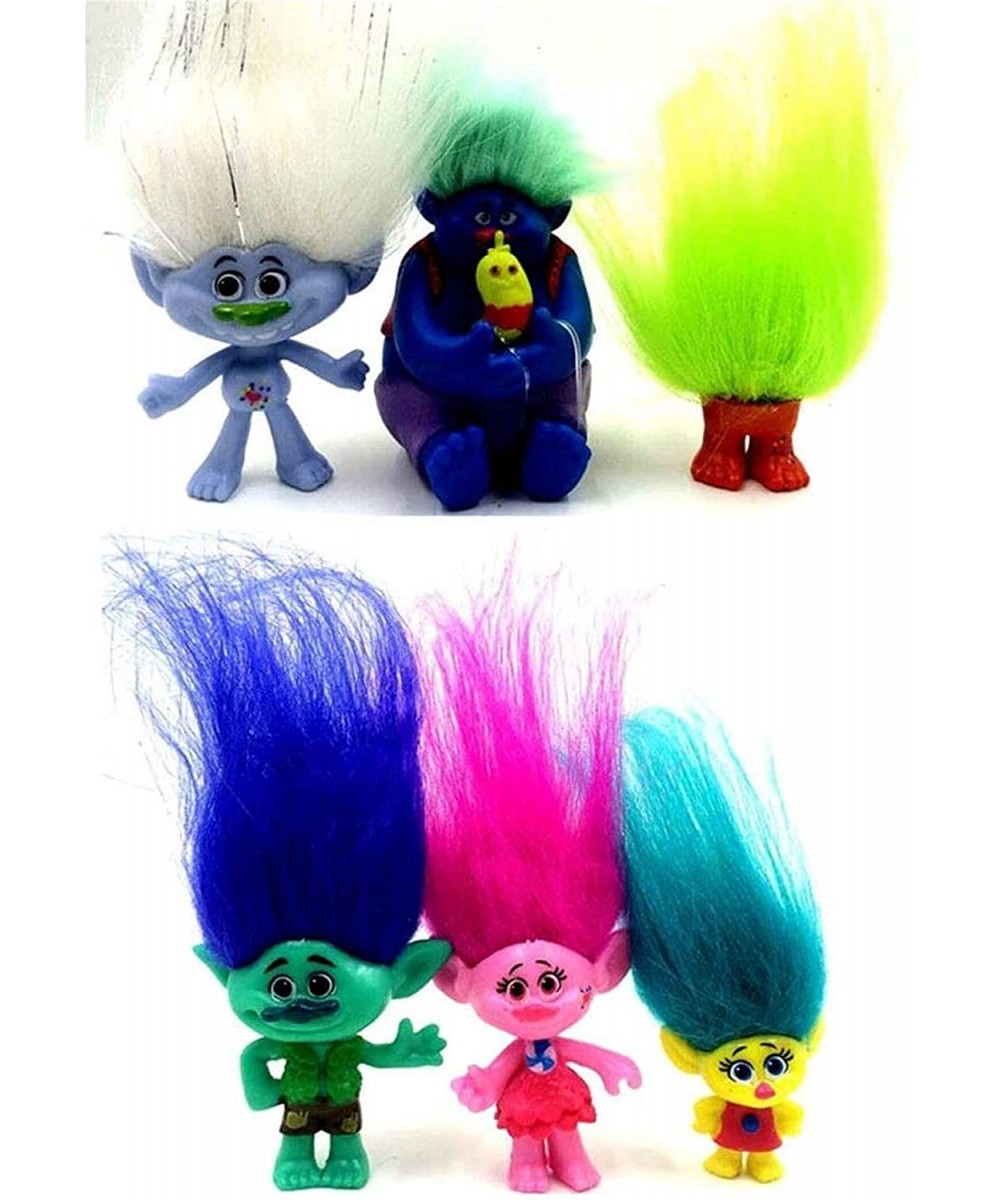 6 Pack Poppy Trolls Figures with Hair for Party Favors-Trolls Toys Branch and Poppy-Guy Diamond- Biggie- Smidge- Fuzzbert - C...