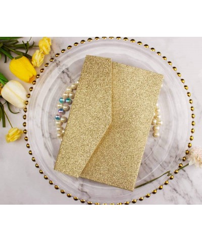 25 set 5"x7.28" Light Gold Glitter Vine Tri Fold Pocketfold Wedding Invitations Cards Laser Cut Hollow Carving Greeting invit...