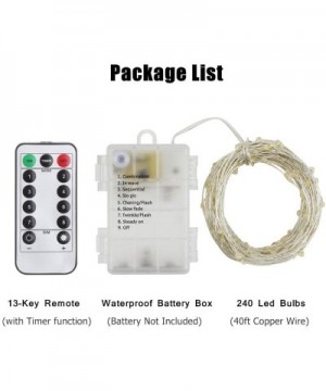 Remote Battery Operated 40ft 240 Led String Lights Silver Wire 8 Lighting Model LED Starry Light with 13 Key Remote Control F...