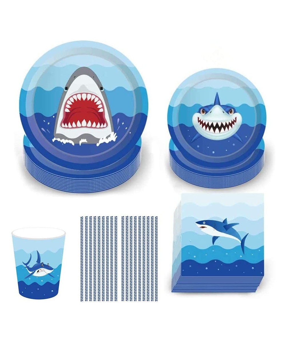 Shark Disposable Tableware Set- 69Pcs Shark Party Supplies with Plates Napkins Cups and Straws for Kids Birthday Baby Shower ...