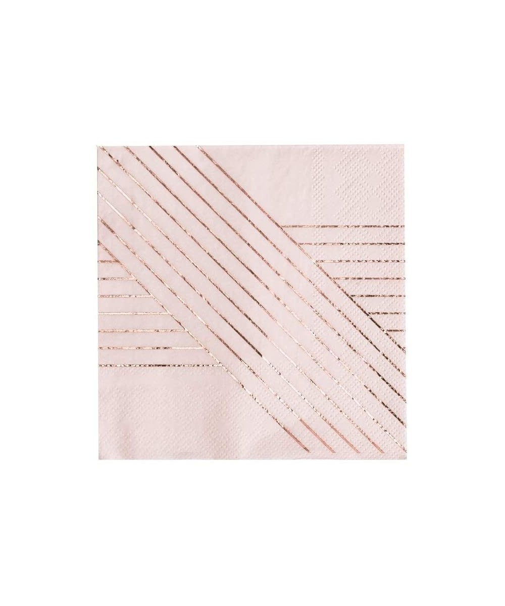 Pale Pink with Rose Gold Striped Cocktail Paper Napkins- Pack of 60 - Birthday- Wedding- Showers- Party Napkins - CN18D77NR2K...
